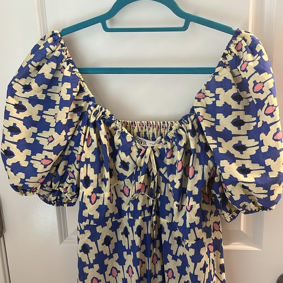 Zara Ikat Maxi Tiered Dress, Ivory Blue Black Pink size Large - Picture 10 of 17